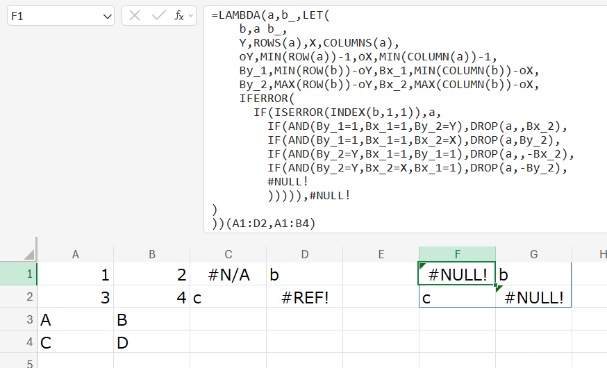 mikimomo_as's tweet image. 出題者の提示した解答例の式だと、エラー値はすべてNULL!に変わってしまうし、共通部分がエラーになるかどうかだけで判定しているので、共通部分がもともとエラー値だと正しい範囲（の値）を返さないことがある模様
ん…3枚めが{1;3}にならないのはなんでだ……？ #Excel 
x.com/excelspeedup/s…