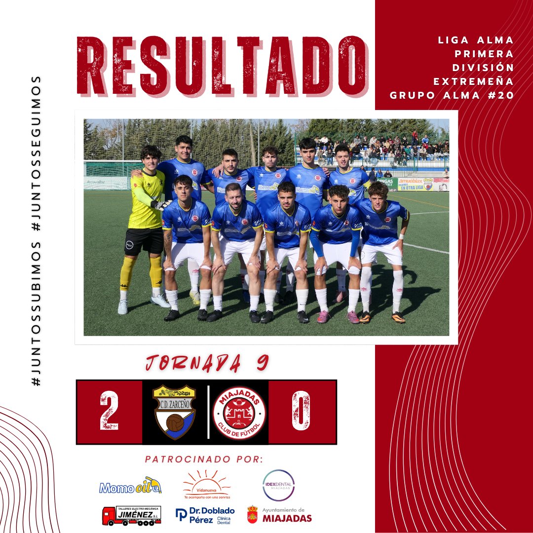 📋 Jornada 9 | Liga Alma – Primera División Extremeña – Grupo #20

Derrota a domicilio ante el <a href="/CDZarceno/">C.D.Zarceño</a> (2-0) en un partido disputado donde el equipo compitió pero no logró transformar la multitud de ocasiones que tuvo a lo largo del partido

Agradecer los 🍩, estaban muy ricos