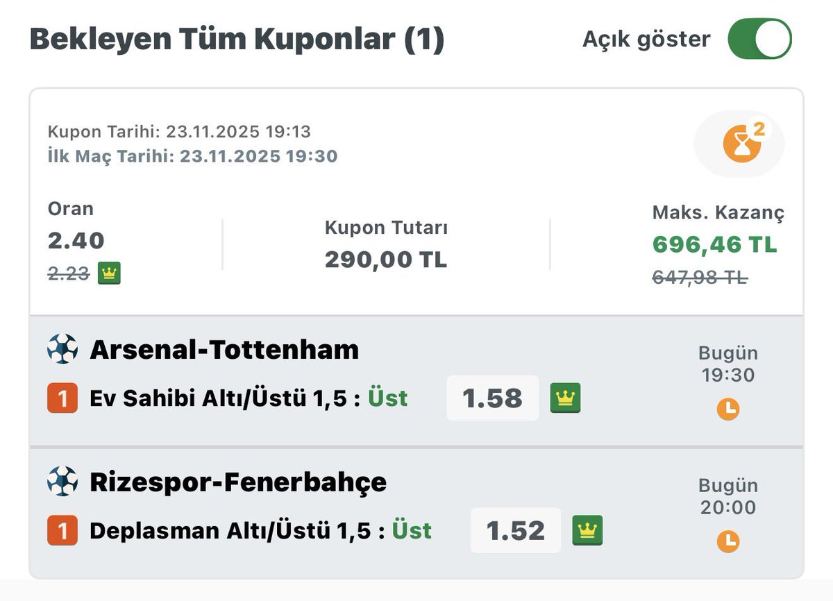 Alternatif olarak da skorlara 

2-1
0-3 diyebiliriz.