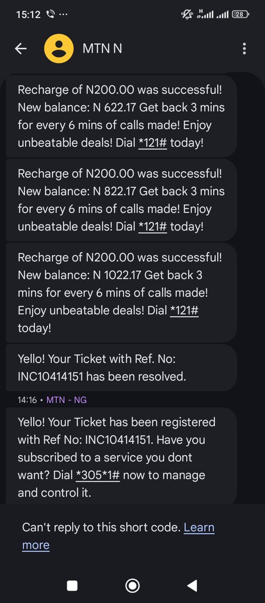 heywhydean's tweet photo. @MTNNG @officialEFCC  @channelstv @NgComCommission 
 I recharged airtime of ₦1000 (5 X 200) and I received a message of recharged successful after each of my recharge but when check my balance I only saw my previous balance of ₦22.17. https://t.co/4n8BSWIs0f