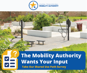 The Mobility Authority is seeking feedback! Please take some time to share your experience with our Shared Use Paths. Your response can help us understand how the trails are used and identify opportunities for improvement. Share your voice today: surveymonkey.com/r/HDZ2HTR