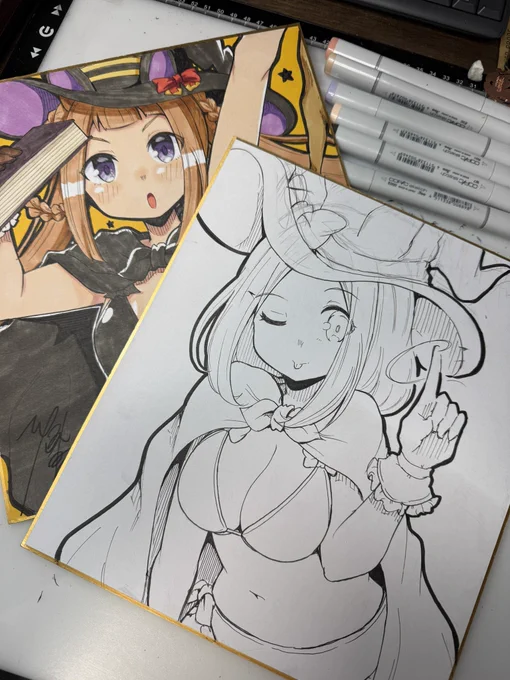 ハロウィンに間に合わなかったトプロとスイーピーを描いてる 終わったらいつものBOOTHのおまかせに並べます #ウマ娘