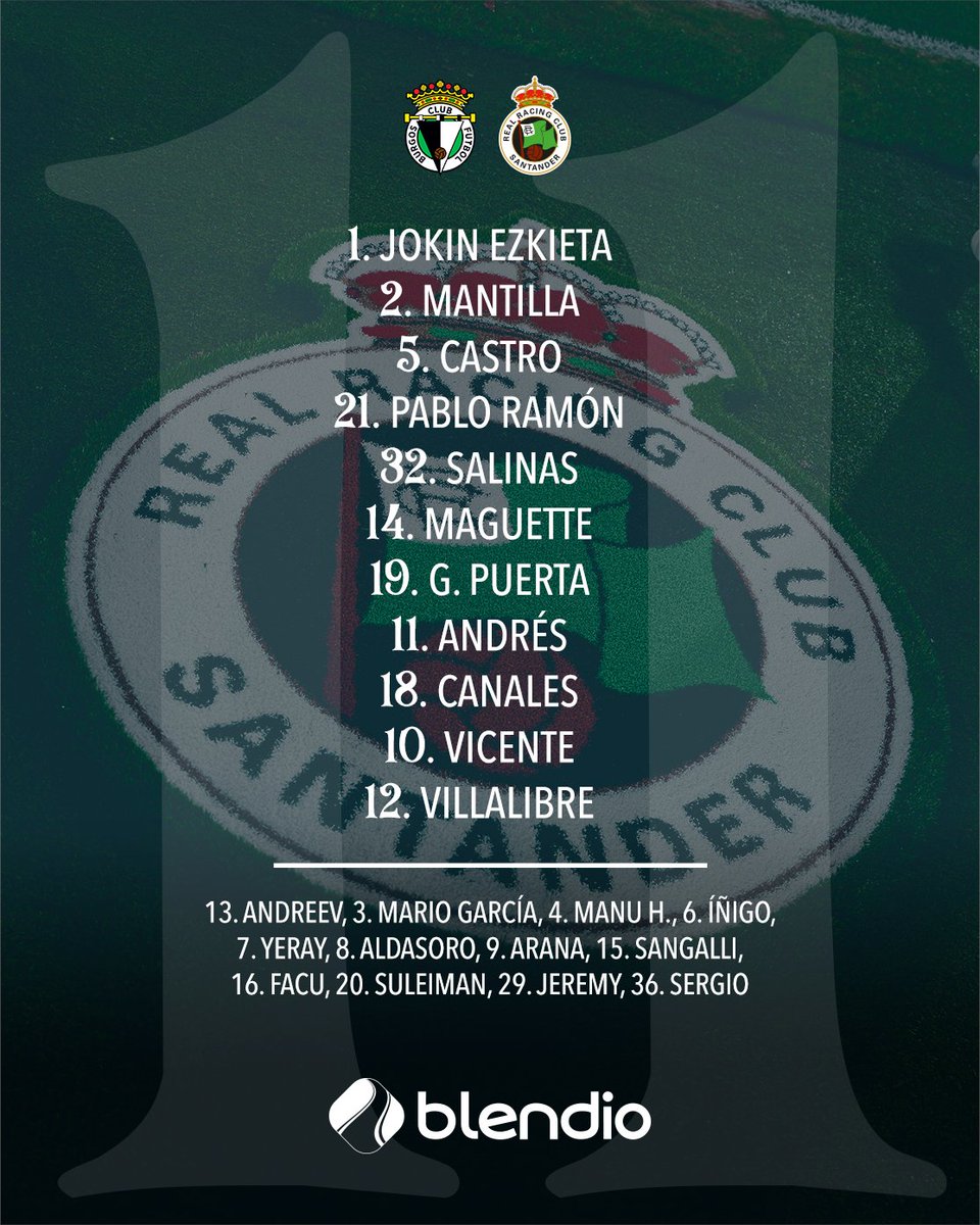 📋 Estos son los once futbolistas elegidos por José Alberto para saltar de inicio esta tarde frente al <a href="/Burgos_CF/">Burgos Club de Fútbol</a>

#BurgosCFRacing #LaLigaHypermotion