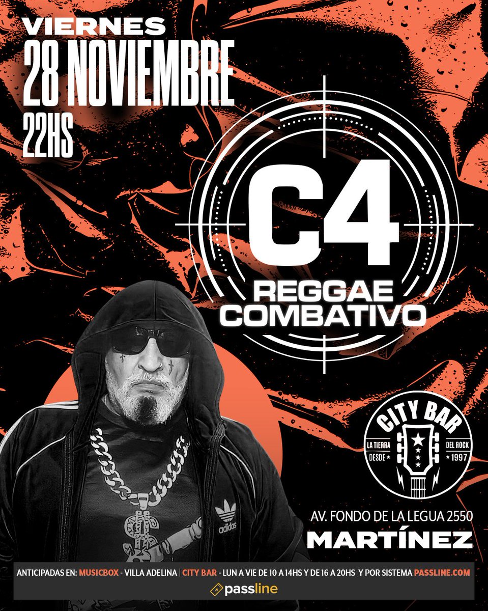 SE VIENE ZONA NORTE!!!
Viernes 28 de Noviembre 22:00 horas.
C4 en City Bar, Av Fondo de la Legua 2550 Martinez. 
Anticipadas en:
Music Box Villa Adelina
City Bar 
Y por sistema Passline 👇 ❤️ 

passline.com/eventos/c4-reg…