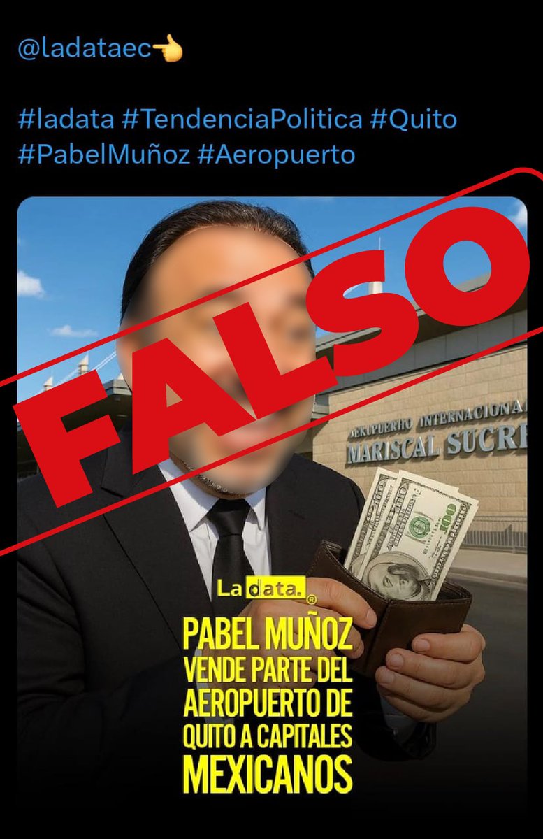 EcuadorFakeNews's tweet photo. #FakeNews
No existe constancia de tal proceso de venta, esto es un ataque mediático coordinado contra el alcalde de Quito
#NoComasCuento https://t.co/0xgLMQroZT
