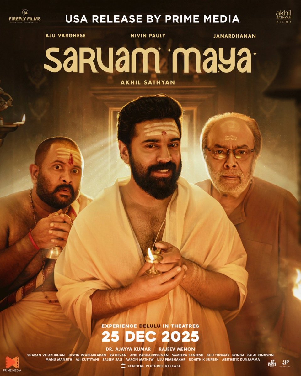 PrimeMediaUS's tweet image. Most expected #NivinPauly &amp;amp; #AkhilSathyan combo #SarvamMaya in USA from Dec 25

A Fantasy horror comedy, supported by #AjuVarghese #Janardhanan &amp;amp; #PreityMukundan 

#Mollywood let’s end the year big 🙏