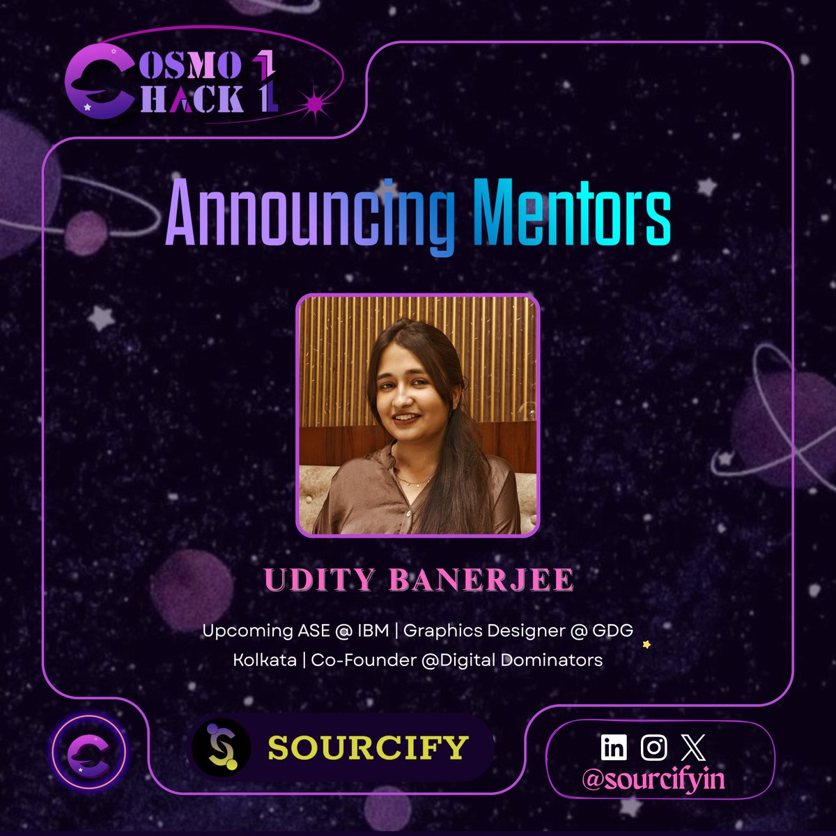SourcifyIN's tweet image. Meet Your Mentor @Udityy ✨

Udity is a multi-talented force, serving as an Upcoming ASE @IBM , Graphics Designer @gdgkolkata &amp;amp; Co-Founder @digital_domi45 🚀

From coding to design to strategy, Udity helps your project win. 🏆

#CosmoHack1 #Hackathon #Mentor #Graphics #Sourcifyin