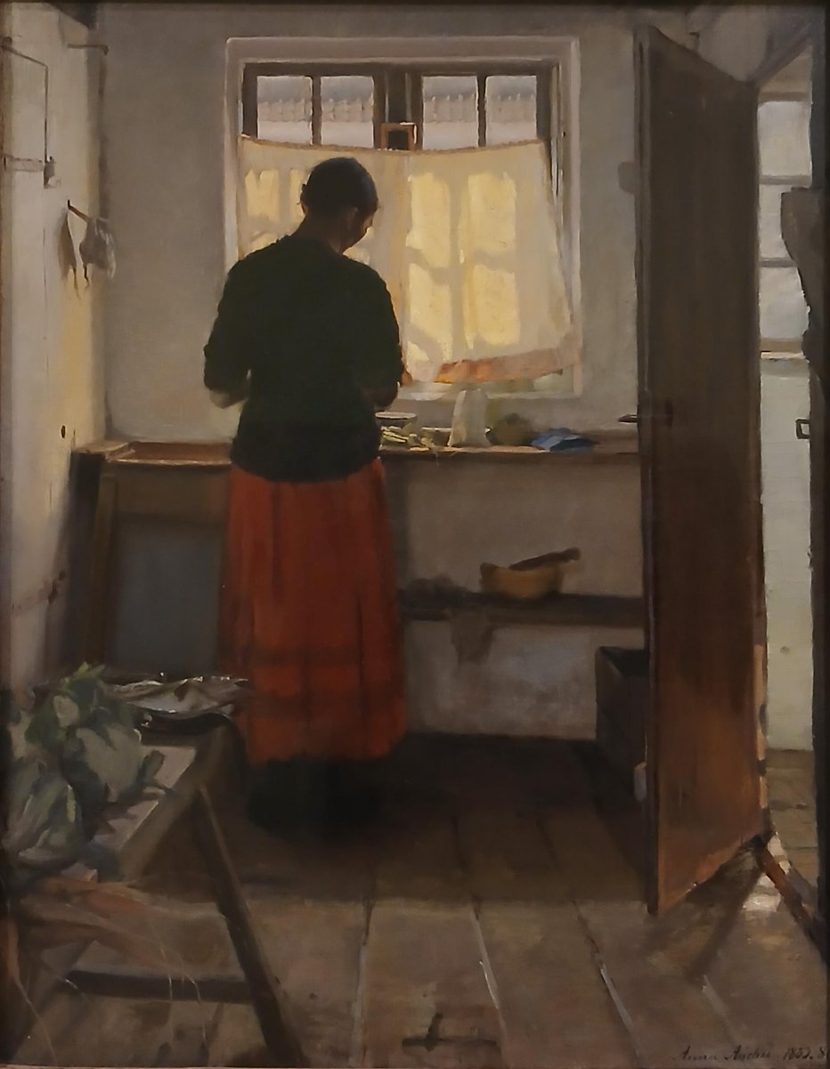 BlogExhibitions's tweet image. You can see the Dutch Golden Age influence on Anna Ancher&apos;s early Maid in the Kitchen (1883-86, Hirschsprung Collection, Copenhagen). Now in the excellent light-filled exhibition @DulwichGallery. Read about the show here: art-exhibitions.blogspot.com/2025/11/let-th…