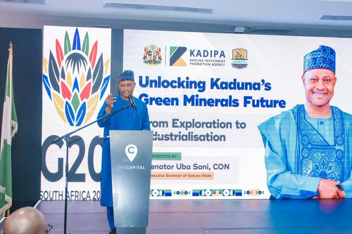 ubasanius's tweet image. On the sidelines of the G-20 Summit in South Africa, Kaduna State took its place among global partners at the International Investment Forum and Roadshow for Solid Minerals in Nigeria. There, I presented a keynote address titled “Unlocking Kaduna’s Green Minerals Future: From…