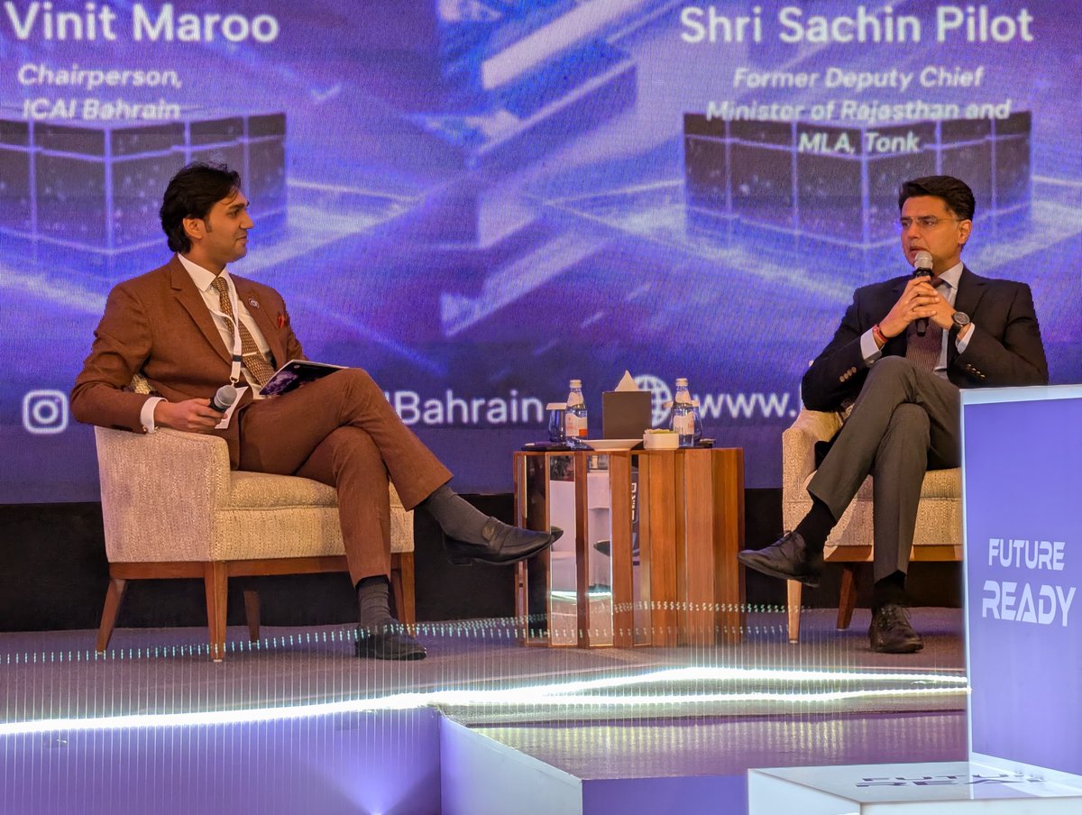 SachinPilot's tweet image. Spoke at the annual conference “Future Ready” organized by the ICAI Bahrain Chapter. I’m glad that India’s longstanding commitment to the global development and economic partnerahips is helping shape the future. As collective stakeholders, we all need to be prepared for the…