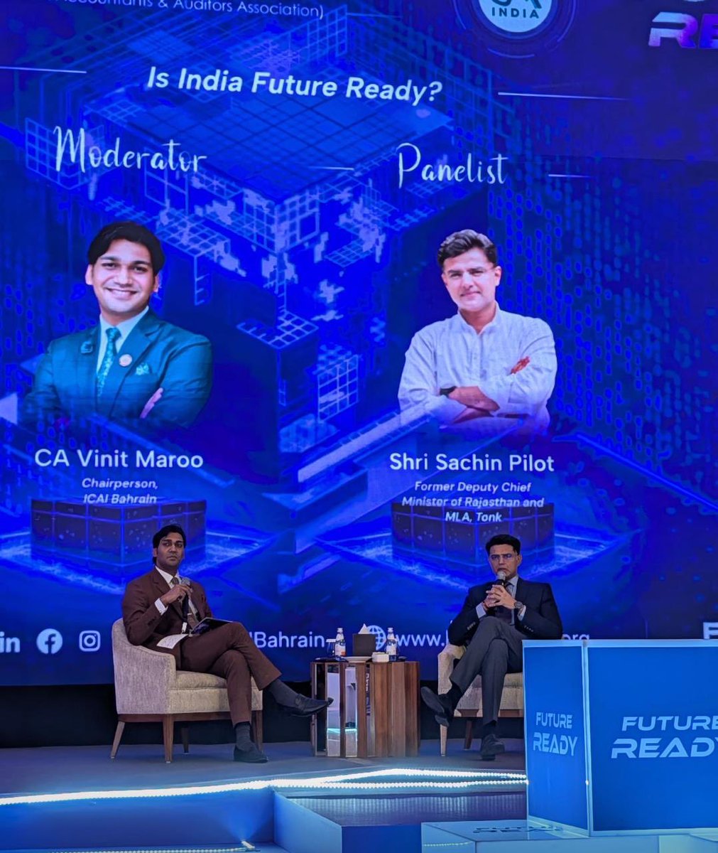 SachinPilot's tweet image. Spoke at the annual conference “Future Ready” organized by the ICAI Bahrain Chapter. I’m glad that India’s longstanding commitment to the global development and economic partnerahips is helping shape the future. As collective stakeholders, we all need to be prepared for the…