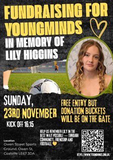 Game cancelled this morning need a footy fix or want more football to watch? 4:15pm we have a charity match for #youngminds in memory of Lily Higgins on the 3G at Owen street today bar and food open