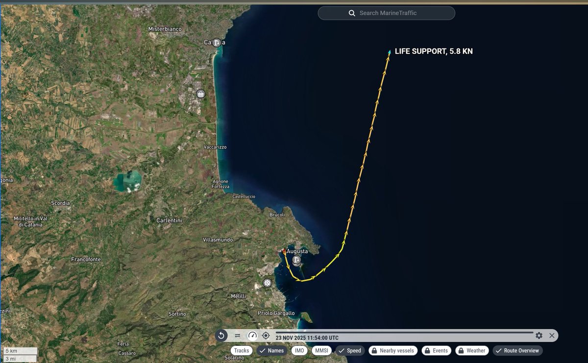 TrafficoNaviOnc's tweet image. 23.11.2025 #LifeSupport lascia il porto di Augusta e si dirige verso NNE