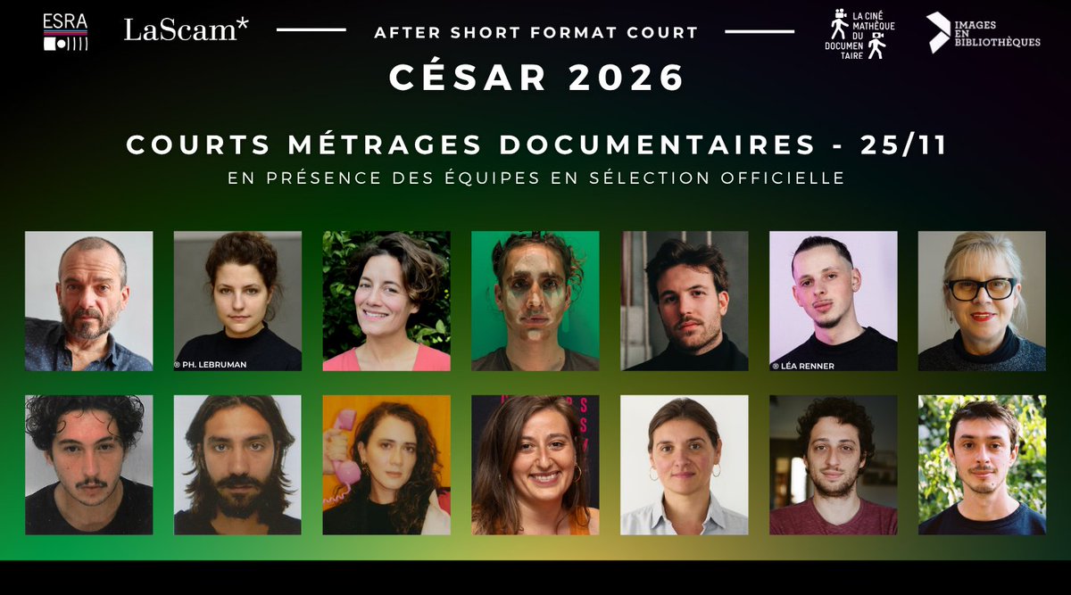 Le court-métrage documentaire au centre de notre 3ème After Short de l’année spécial César 2026, ce mardi 25 novembre à 19h à <a href="/GROUPEESRA/">ESRA Officiel</a>. 8 équipes de films et 14 professionnels sont attendus lors de cette soirée : lnkd.in/ehQnBJSP