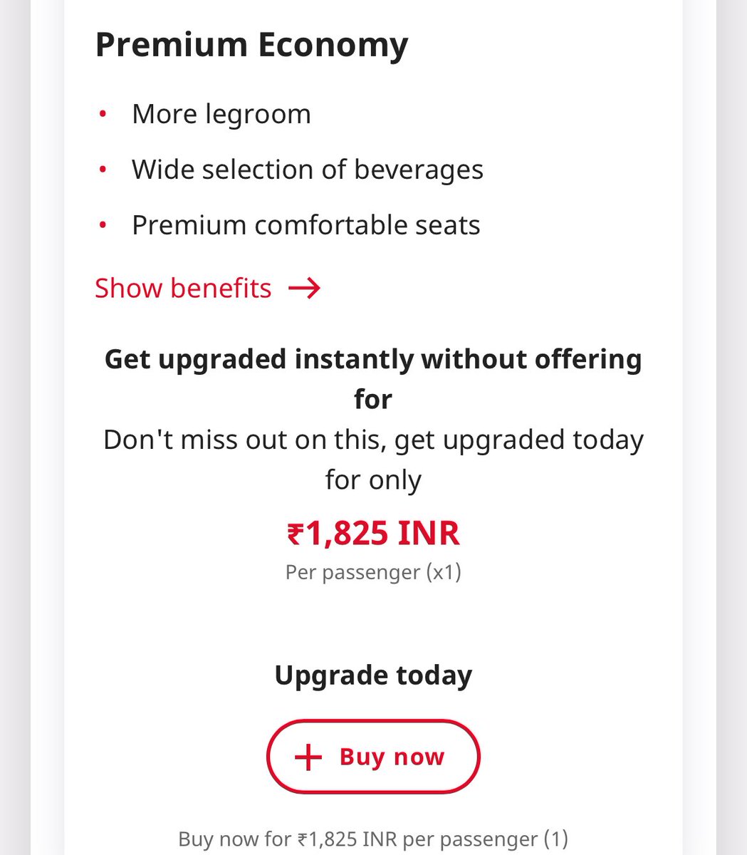 gurumilespoints's tweet image. Always happy to pay 1825₹ for an upgrade to premium economy. 

Feels like nothing overall for the value of convenience it adds!