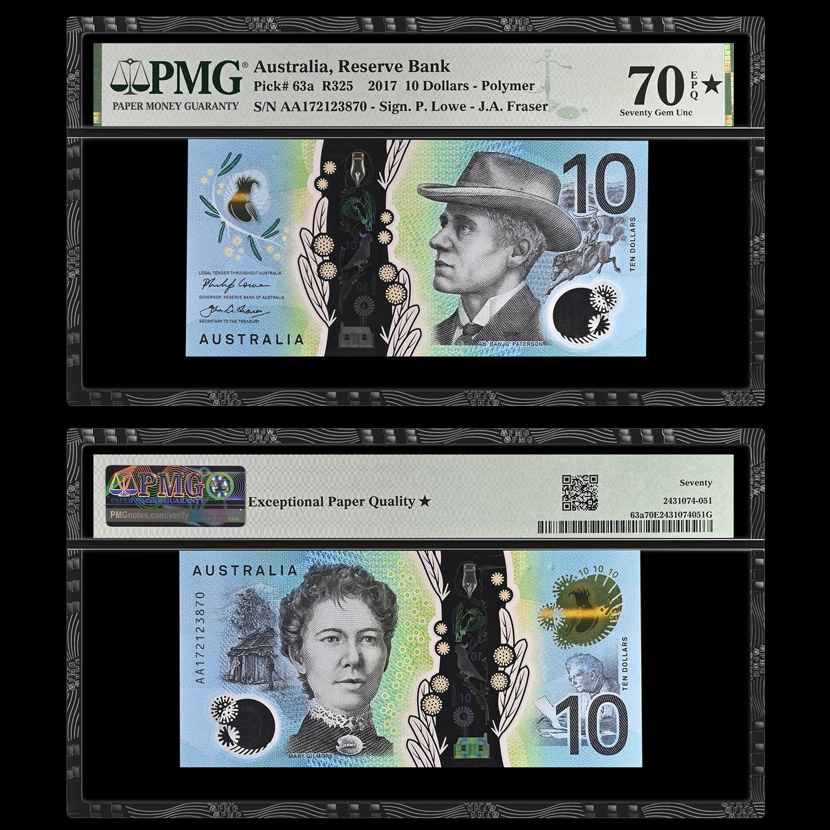 PMGnotes's tweet image. Note of the Day: We put a spotlight every #SuperSunday on notes that earned PMG’s highest grade, including this Australia 2017 10 Dollars. Fewer than 1% of notes of this catalog number earned PMG’s highest grade, as seen in the PMG Population Report: PMG.click/pop