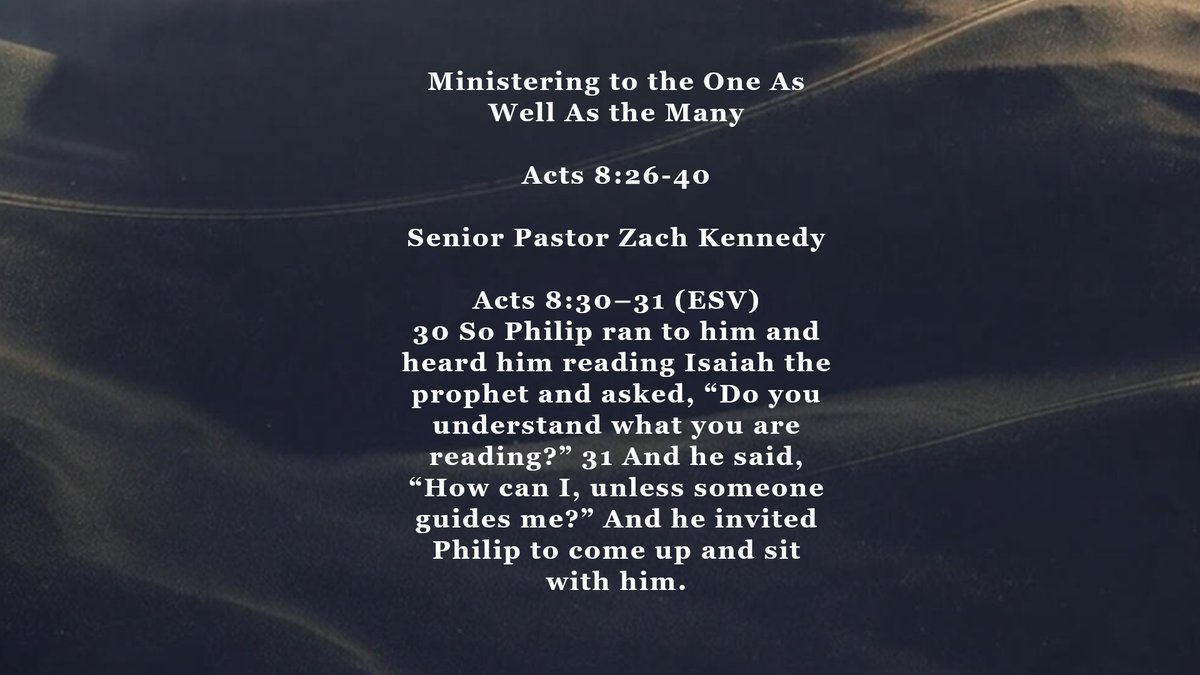 mzbcnc's tweet photo. Today at 10 AM 🔴 LIVE Worship
“Ministering to the One As Well As the Many” – Acts 8:26-40
Pastor Zach Kennedy
“Do you understand what you are reading?”
“How can I, unless someone guides me?”
Stream direct: https://t.co/Vy8U7Twdpc
#MZBC #SundayService
@x.com/mzbcnc https://t.co/1ARQ0VBAVW