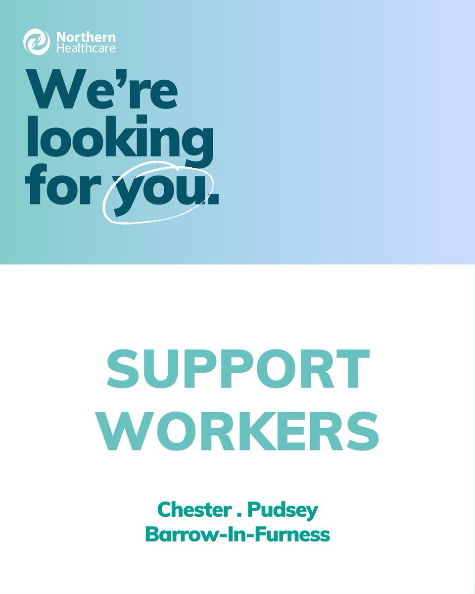 Northern_HC's tweet image. We’re looking for passionate individuals to fill #SupportWorker roles in Pudsey, Chester and Barrow-in-Furness. If you’re searching for a role where your dedication makes an impact, we’d love to hear from you!

📢 careers.northernhealthcare.org.uk

#WeAreNHC #SupportedLiving