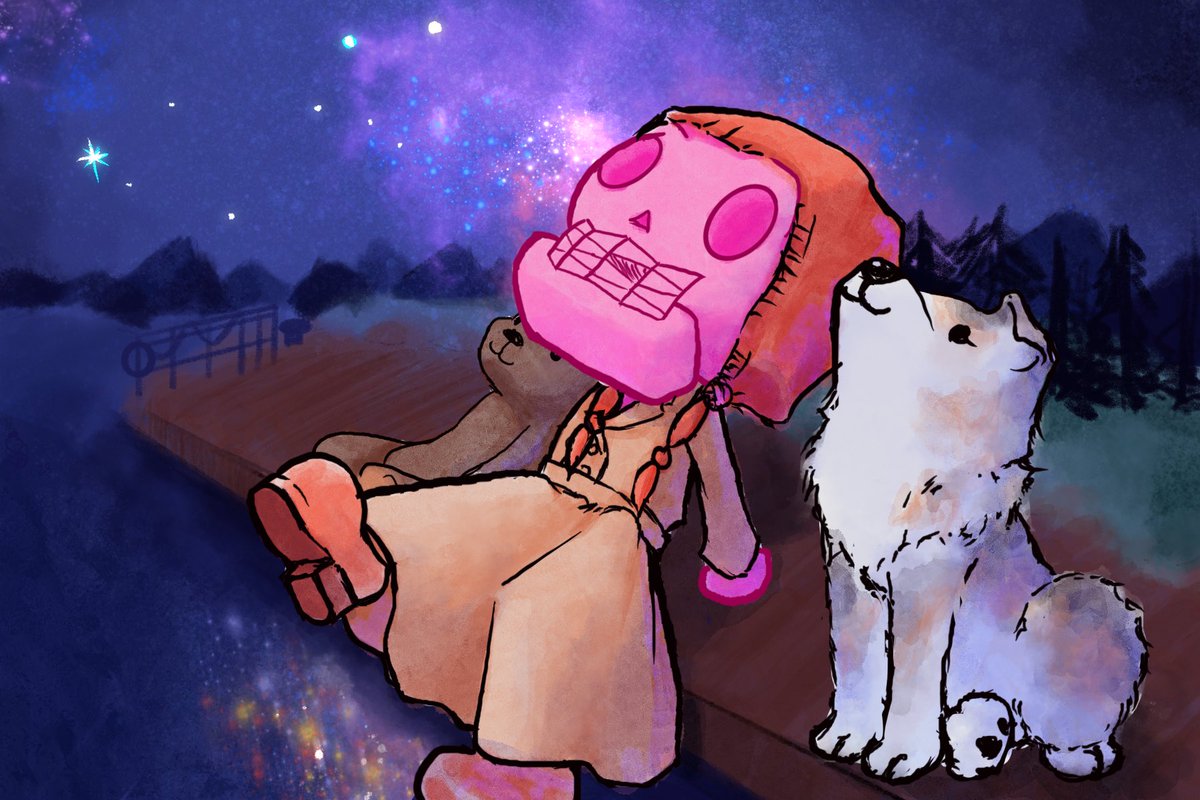 h2o2_223's tweet image. 一起看星星 ✨🌌🐾

#原创插画 #Loulou #Kaptain #Moumou #看星星 #StarGazing #夜空 #DigitalIllustration #SkullCharacter #可愛い插画 #犬 #オリジナル #NightSkyArt #星空イラスト #手绘插画 #CozyVibes #FriendshipMoments