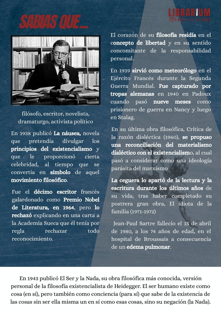 BrandonNavia191's tweet photo. Jean-Paul Sartre (1905 - 1980)
fue un filósofo, novelista, dramaturgo y ensayista francés, reconocido como una de las figuras centrales del existencialismo y del pensamiento del siglo XX. #sartre https://t.co/wrOjFZDhWg