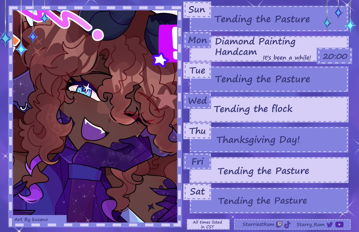 Starry_Ram's tweet image. BOOM 💥💥🐑 SHEEP SCHEDULE!!

⏳11/23 - 11/29

Only one stream this week as this is a holiday week, gonna go spend time with the familial flock &amp;lt;3 &amp;lt;3

HANDCAM THOUGH!! WOO! It&apos;s been a while!

#SheebSighting