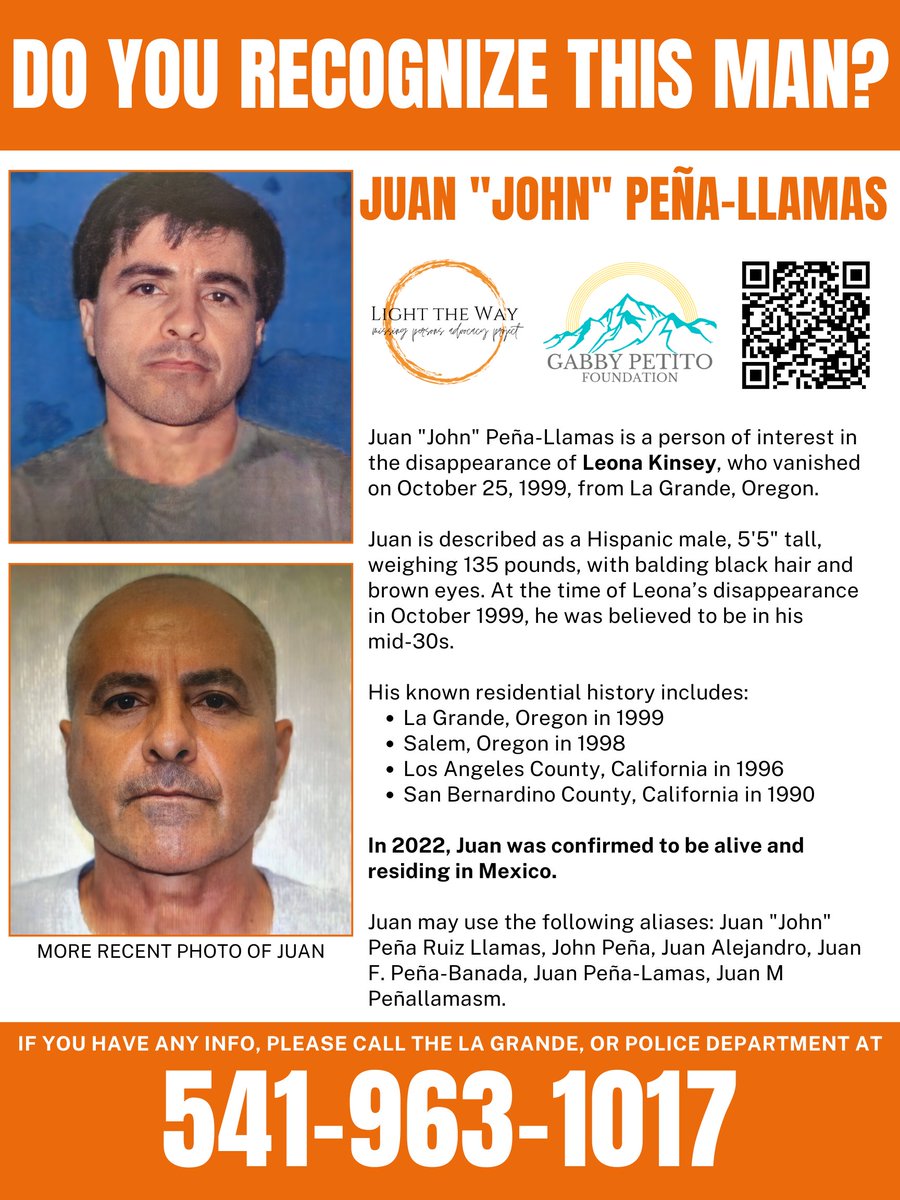 LightTheWay22's tweet image. #JuanPeñaLlamas is the person of interest in the disappearance of #missing woman #LeonaKinsey. Do you know him? Have you seen him? We want to hear from you! #TipTuesday #MMIW