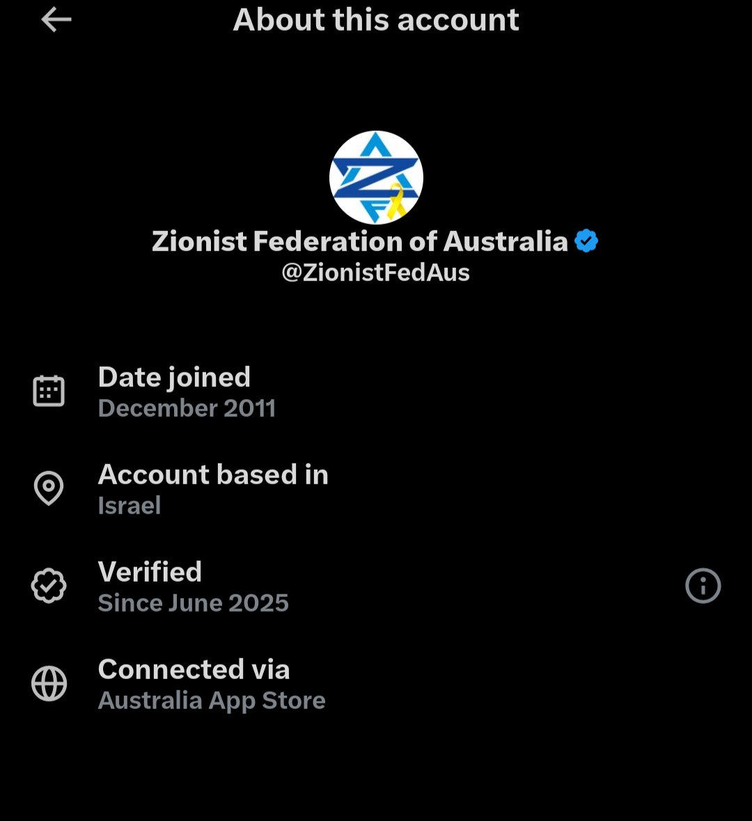 Rustinyoureye's tweet image. Zionist Federation of Australia is actually run from Israel.

Check for yourself by clicking on &quot;Joined xx/xx/xxxx&quot; on their profile.

Please repost.