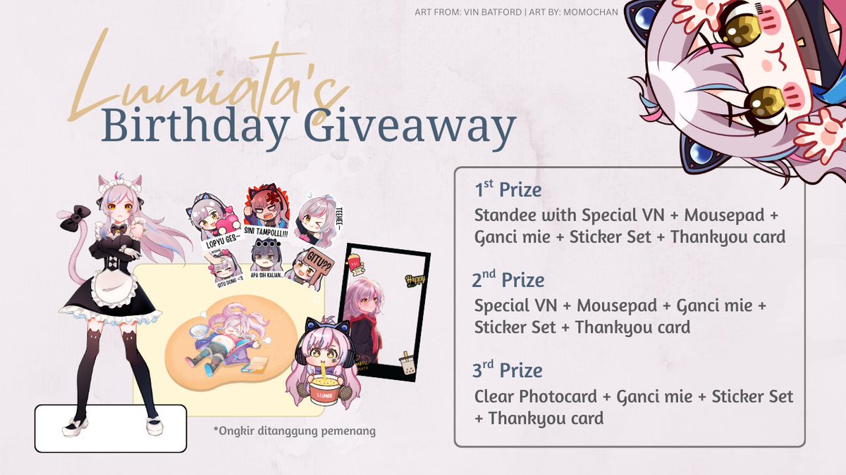 lumiataXXV's tweet image. 🎉 LUMIATA&apos;S BIRTHDAY GIVEAWAY! 🎉
Untuk meramaikan ultah Lumi di Selasa besok, Lumi mau mengadakan giveaway kecil&quot;an~

Hanya untuk 3 pemenang!
Syarat:
- Follow, Like &amp;amp; RT
- Komen &quot;#Happy25Pt2Lumi&quot;
- Hadir di stream ultah Lumi saat gacha berlangsung

Semoga beruntung! 💜