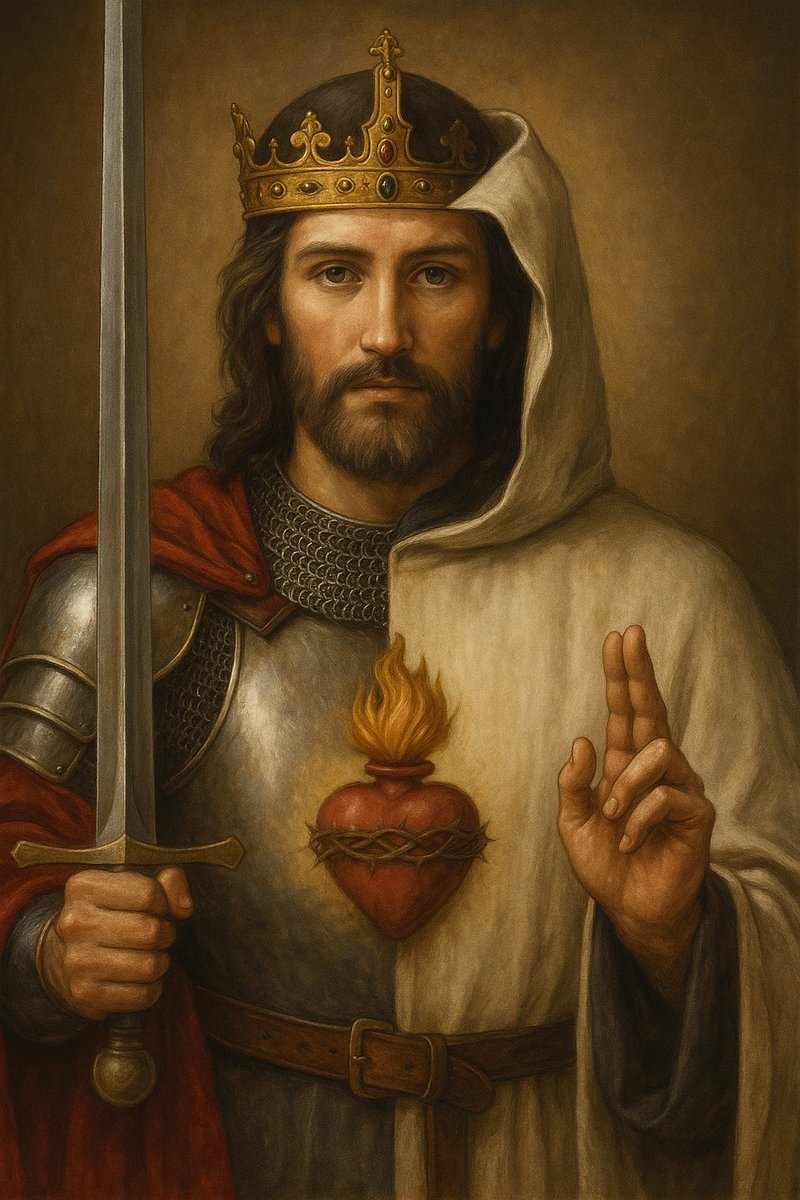 El mundo moderno no soporta esta verdad: Cristo no vino solo a consolar… vino a combatir.

Su manto es oración, su corona es sacrificio, pero su mirada es la de un Rey que marcha al frente

El Cristo que vence no es “blando”:
es orante y guerrero,cordero y león

Viva Cristo Rey