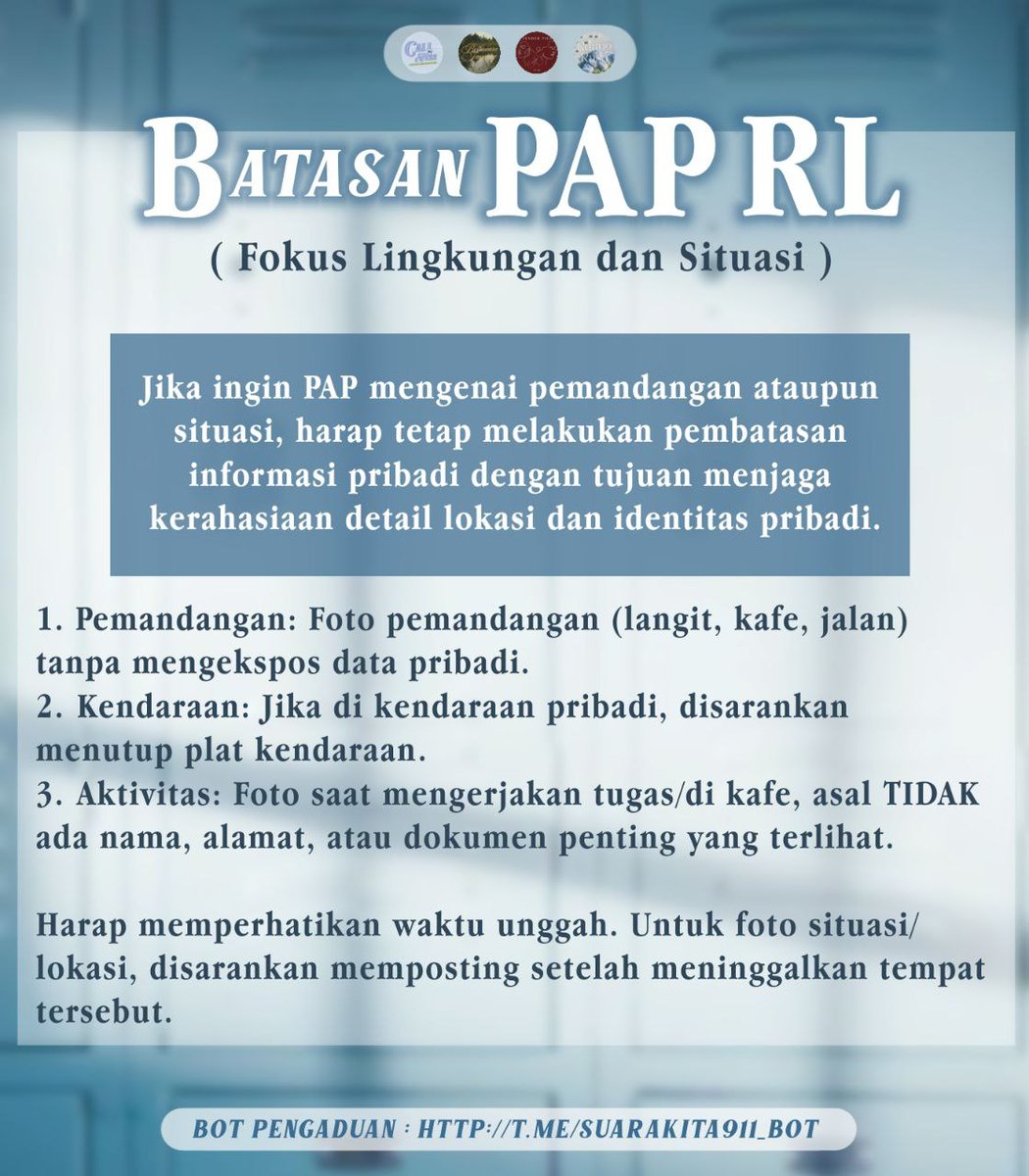 Berikut kami juga informasikan hasil diskusi kami mengenai batasan PAP RL—baik foto mengenai anggota tubuh serta lingkungan atau situasi tertentu.