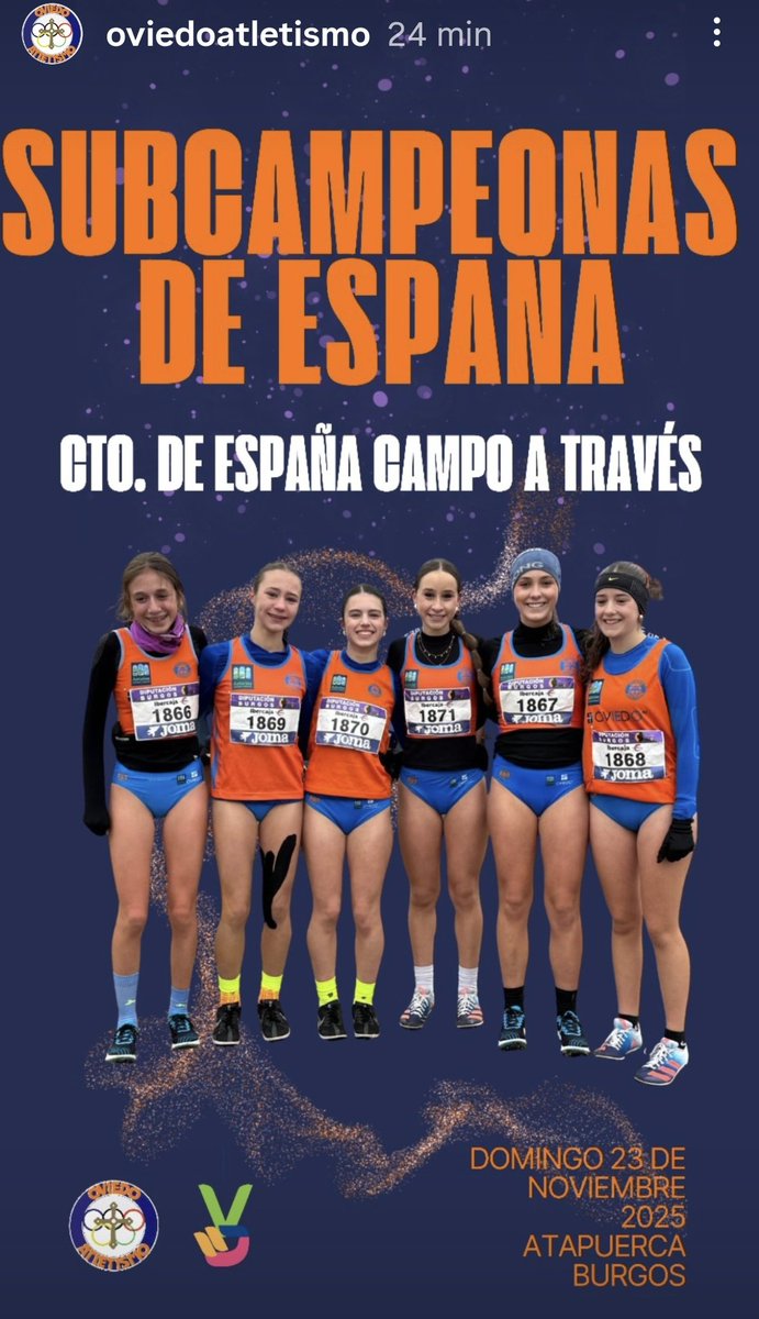 Esta mañana, las chicas sub16 del Oviedo Atletismo se han proclamado subcampeonas de España por equipos en el Cross de Atapuerca, desafiando el frío de la estepa burgalesa. ❄️
¡Enhorabuena, sois unas campeonas! 🥈💙
<a href="/aytoviedo/">@aytoviedo</a>