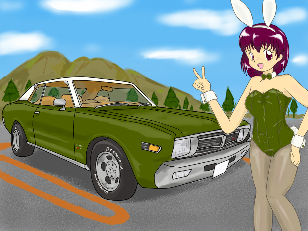 EOJMuCV9sZ6eYjt's tweet image. #いい日産の日
この２３０系セドリックが気に入ったのでトレス絵で描いてみました、一緒にいるバニーさんもこの車とお揃いの緑と白のツートンできめてます🚗