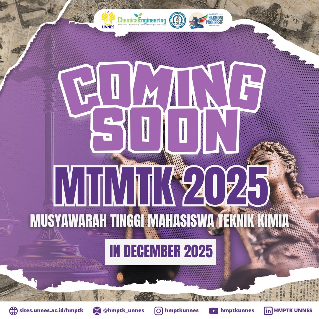 hmptk_unnes's tweet image. [COMING SOON MTMTK 2025]

Halo, mahasiswa Teknik Kimia UNNES! 

Waktunya bersiap untuk salah satu agenda terbesar kita yaitu Musyawarah Tinggi Mahasiswa Teknik Kimia (MTMTK) 

Yuk, jadi bagian dari perjalanan penting ini! 
Stay tuned di @hmptk_unnes untuk kabar selengkapnya!