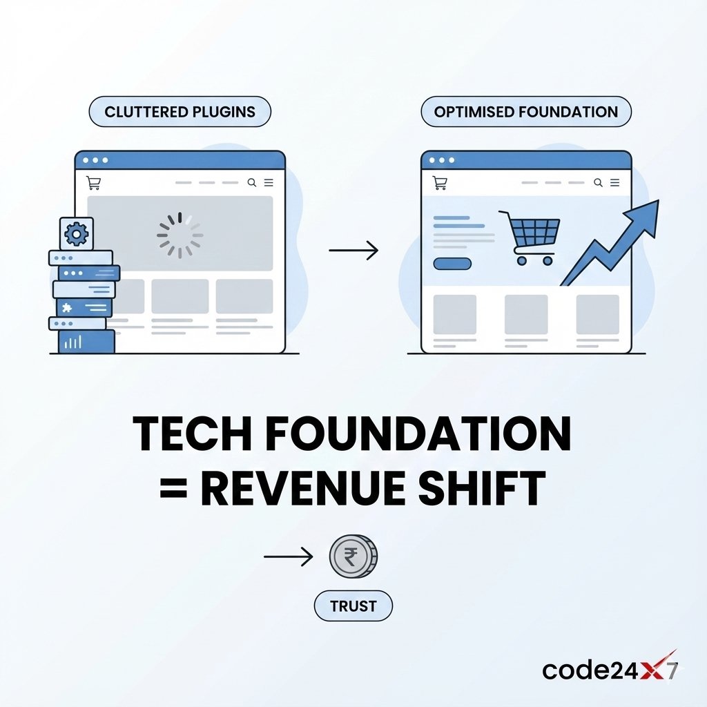 NeerajKrGoswami's tweet image. Most e-commerce brands in India face the same challenge:  
Great products, poor tech foundation.

We recently worked with a seller whose Shopify site slowed down every festive season. Not because of traffic… but due to plugins stacked on plugins.

A clean theme, stable backend,…
