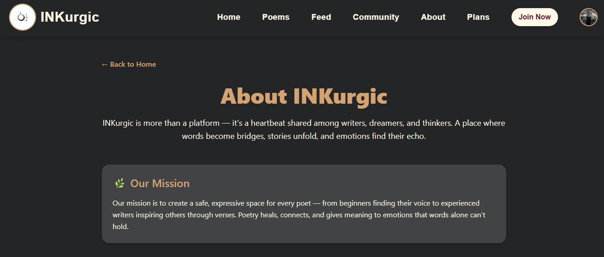 INKurgic's tweet photo. What if poems had a place built just for them?
A home where every line feels seen.
Here’s a small peek into the soul of INKurgic 👇✨

#INKurgic #PoetryCommunity #WritersOfTwitter #reactapp https://t.co/WHLWOw3w20