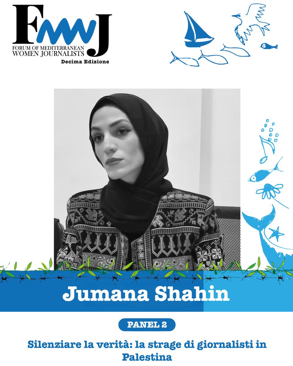 Giornaliste's tweet photo. Jumana Shahin, #giornalista nata e cresciuta a #Gaza e impegnata nel coordinamento umanitario e nel sostegno alle comunità vulnerabili, interverrà al #FMWJ martedì 25 novembre 🕛 ore 12:00 all’Università di #Bari
https://t.co/Ar6e861mL4 https://t.co/AY8pYytXLn