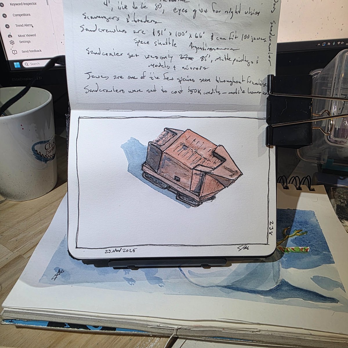 ArtisticBiker's tweet photo. Here's today's sandcrawler sketch from the livestream. Sketch & Coffee, Live! is streamed daily at 5:30am, Texas Time, at the YouTubes https://t.co/PLYXrnfUHU #art #sandcrawler https://t.co/XvqhxgKovL