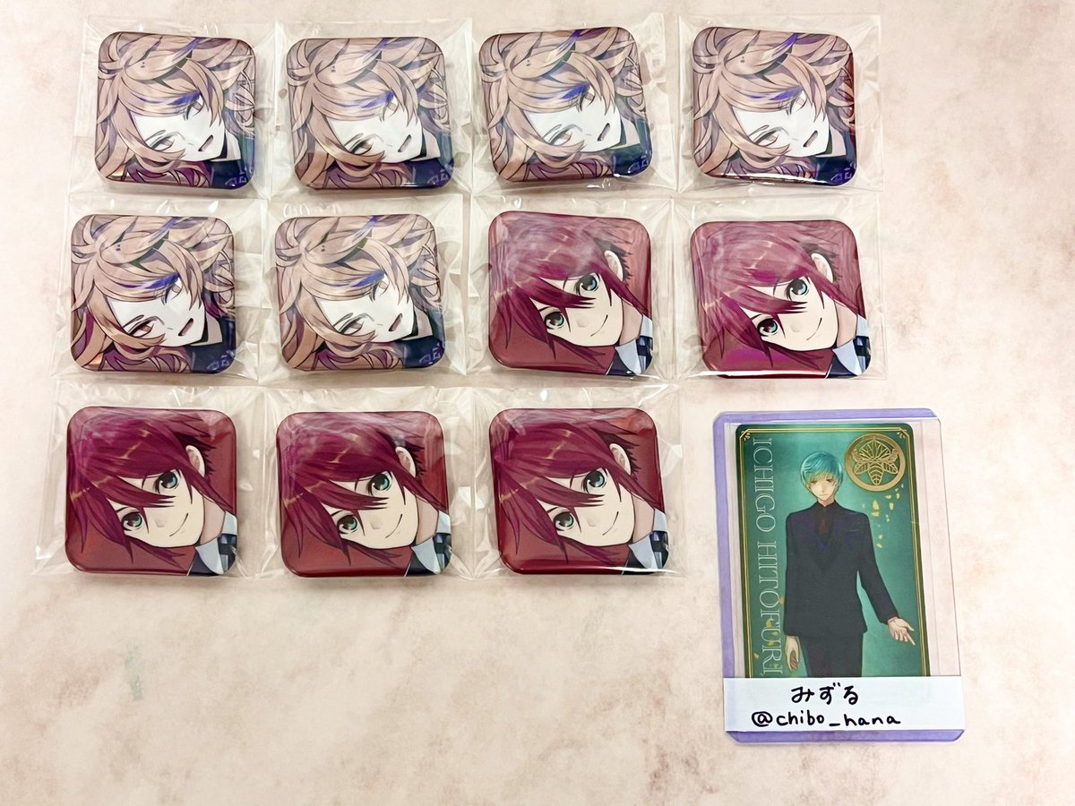 交換】刀剣乱舞 大本丸博 祝装 スクエア缶バッジ 譲:鬼丸5、鳴狐3、鯰