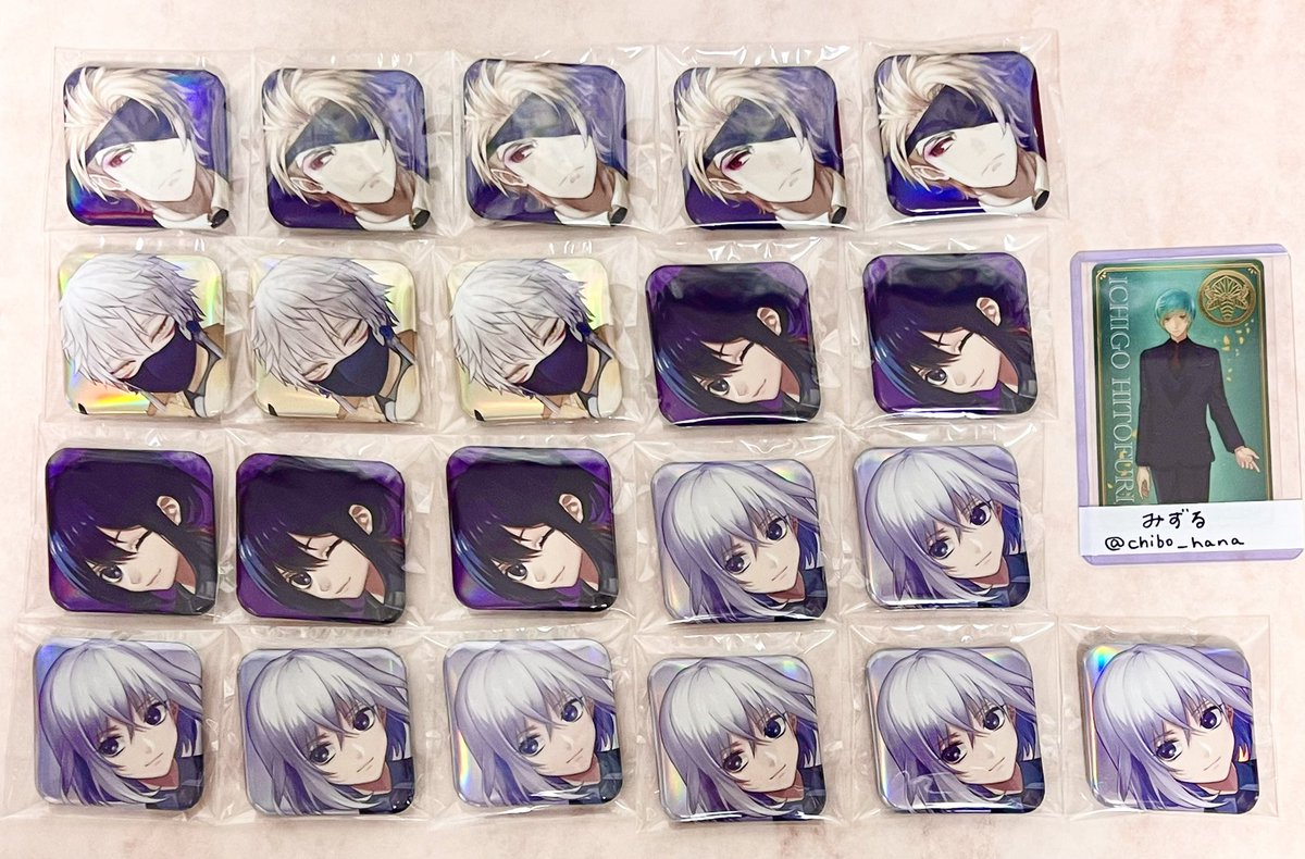 交換】刀剣乱舞 大本丸博 祝装 スクエア缶バッジ 譲:鬼丸5、鳴狐3、鯰