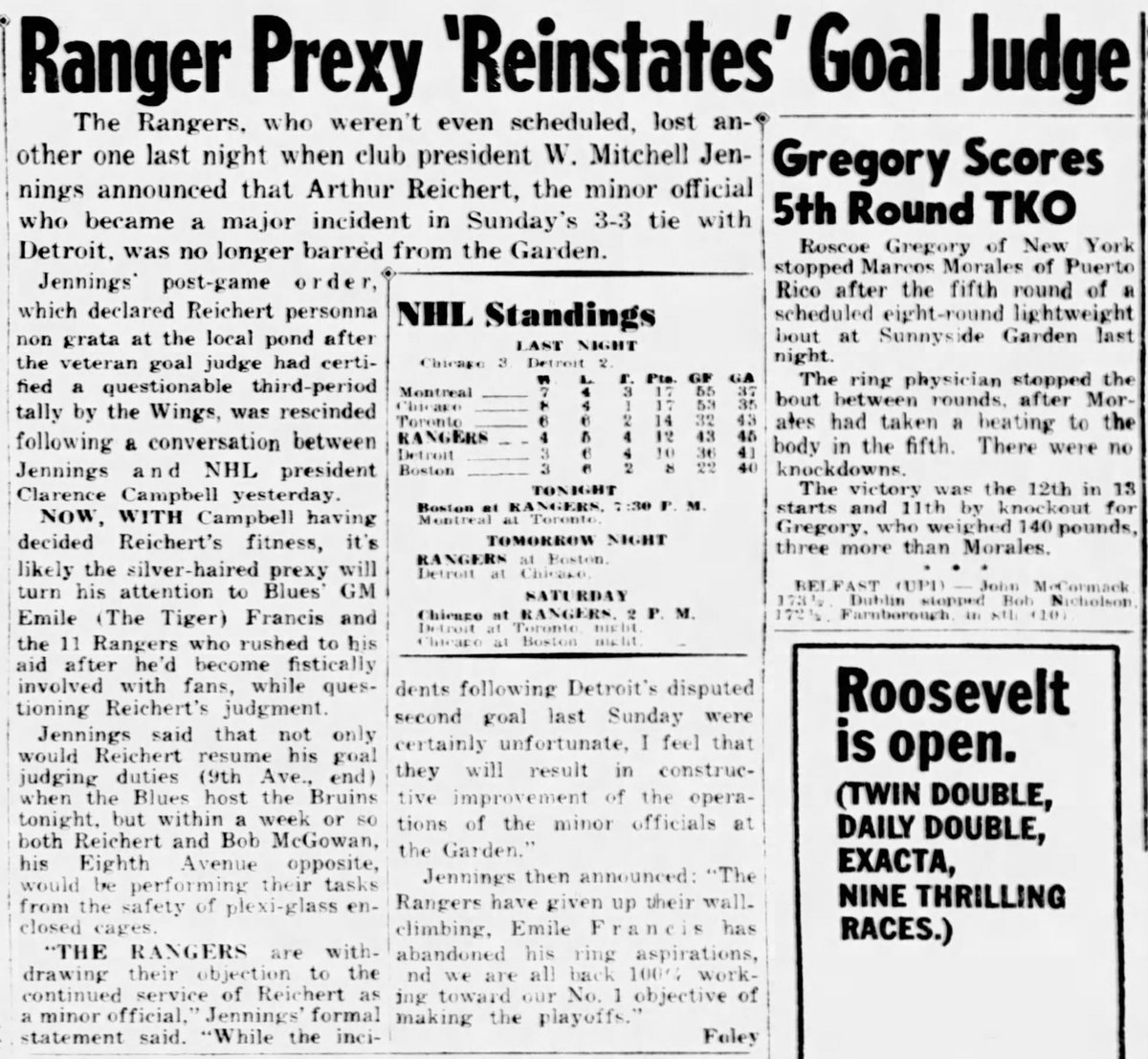 Sixty years ago today in New York Rangers history: