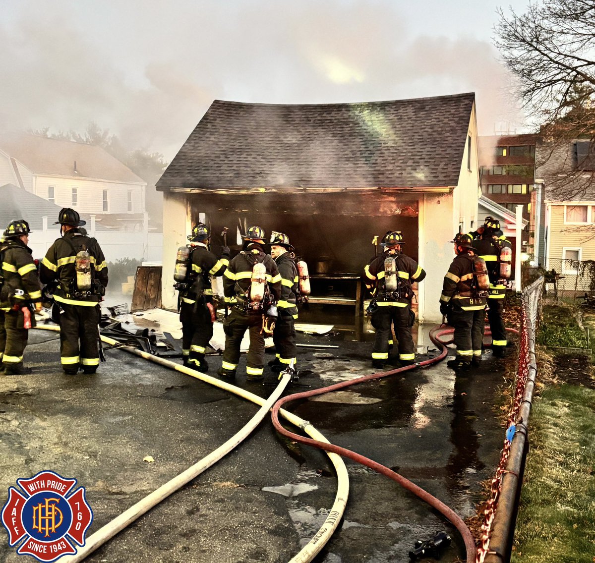 Earlier this morning, our members were at it again in the #NorthEnd part of the city. Companies arrived to a fire in a detached garage on #Branford Street. Companies quickly extinguished the fire. #HFFLOCAL760