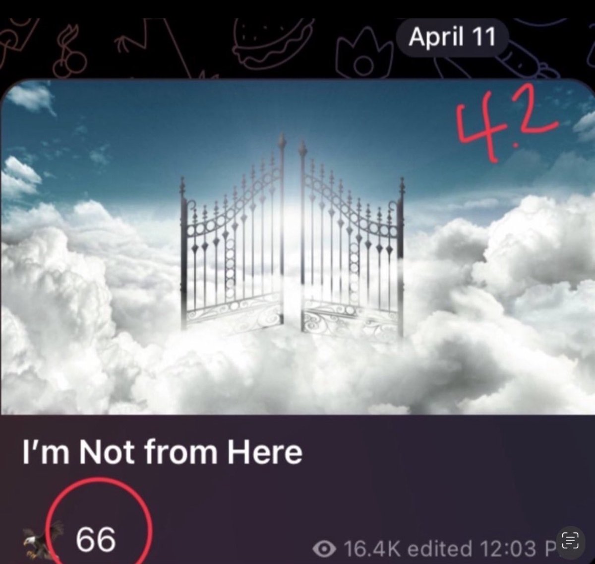 Shanneighteen's tweet image. 11/22 11/22=0.489
2424 
#FourFourFour 
66=#ImNotFromHere 
#ScaredLoveR 
#TrumpCard 🃏
April 11=#MySpace=11.4 
#OkBye=58=#NESARA 💰☮️🎰🩻
#Abundance 
#Peace 
#Technology 
#Health 
#PeaceOnEarth 

open.spotify.com/track/6uktJXU4…