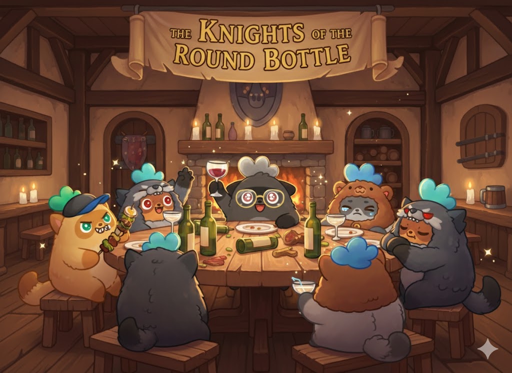 _abcdragon_'s tweet image. Day №5
Sir Drunkalot found followers willing to listen. By midday, he gathered a small squad and named them The Knights of the Round Bottle. He began initiating them by tapping the balls and preaching the ancient art of wine-fueled combat.
@Moku_HQ 
#MyMokiChampion