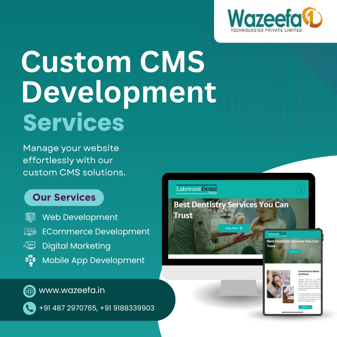 Wazeefa1India's tweet image. 🛠️ Take control of your website with custom CMS solutions for effortless updates across platforms.

📍 Wazeefa1 Technologies, Infopark, Thrissur
📞 +91 91883 39903 | ☏ +91 487 2970765
🌍 wazeefa.in/cms-developmen…

#CMSDevelopment #WebDev #DigitalSolutions