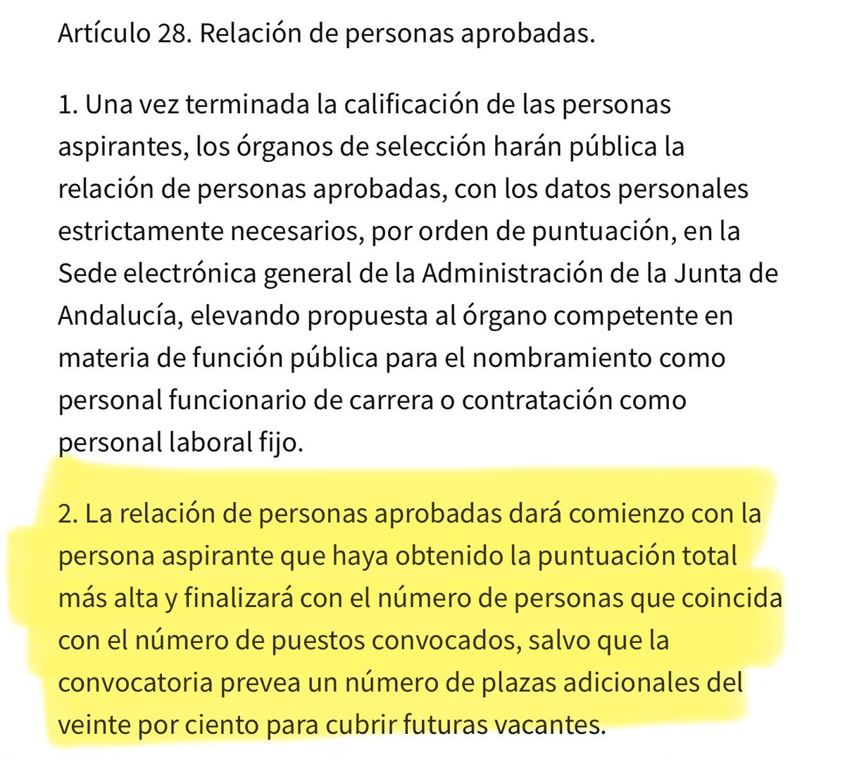 Además de la ley 5/23 de FP y la resolución de la convocatoria. El decreto 51/2025 establece claramente que la lista de aprobados debería incluir a los aspirantes que entren dentro del 20%
¿Dónde están esas listas? <a href="/JusticiaJunta/">Consejería Justicia, Admón Local y Función Pública</a> <a href="/ja_nietob/">José Antonio Nieto</a> <a href="/CSIFAndalucia/">CSIF Andalucía</a> <a href="/Saf_Andalucia/">SAF Andalucía</a>
