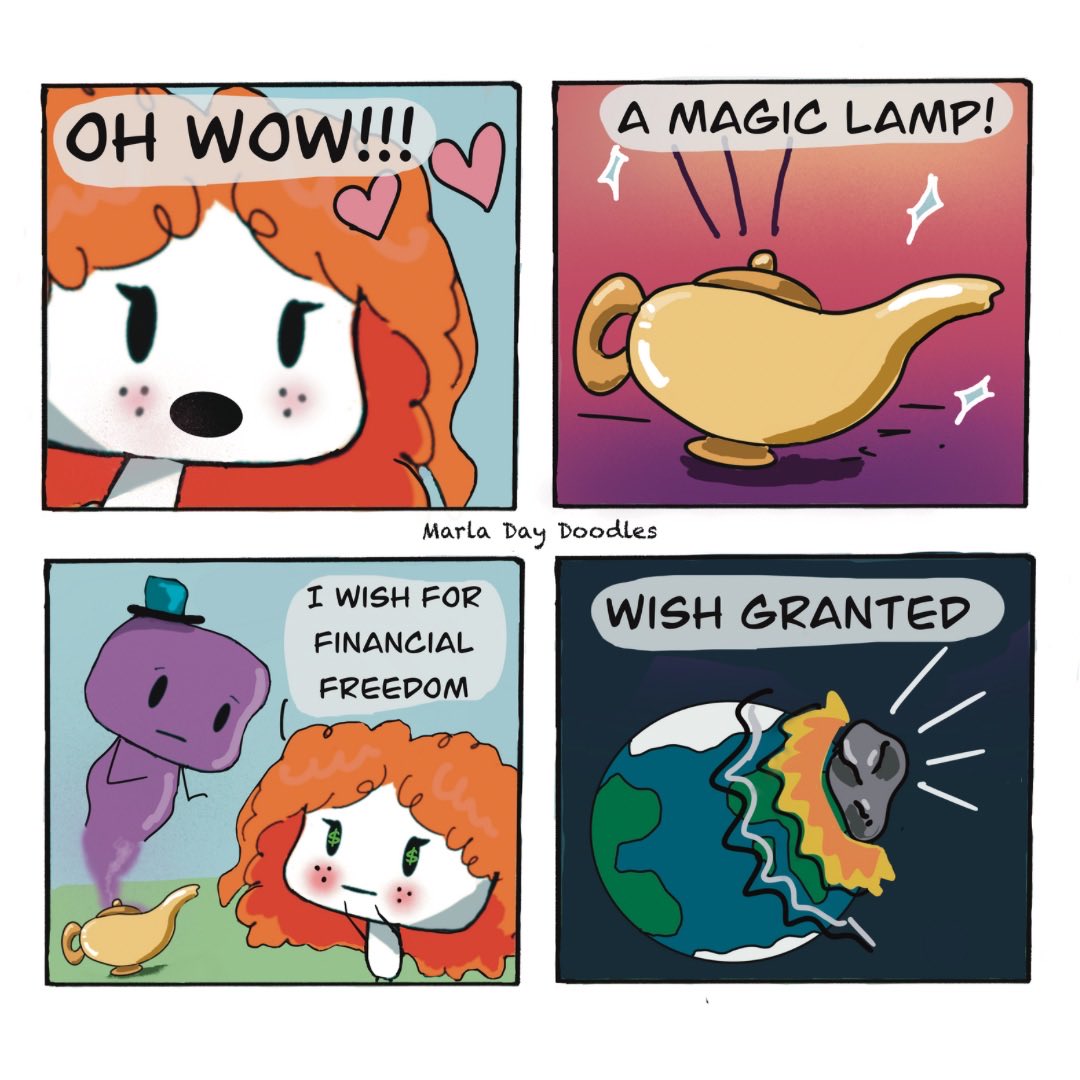 realmarladay's tweet image. Feel like this would solve a lot of our problems, to be honest… I’m looking at you 3i Atlas! ☄️🤞

#MagicLamp #GenieProblems #FinancialFreedom #WishGranted #RelatableComics #MoneyHumor #CartoonLife #AdultingStruggles #MarlaDayDoodles #ComicStrip