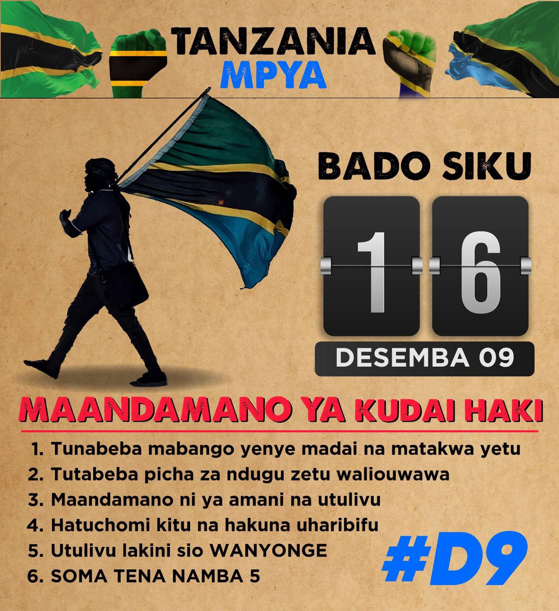 MariaSTsehai's tweet photo. #D9 loading
Maandamano ni haki ya kikatiba 💪🏽 
Tujiandae vizuri 🇹🇿 
Bado siku 16 tu! 
#TunatokaTena #TanzaniaMassacre https://t.co/Lw3r3AuyPQ