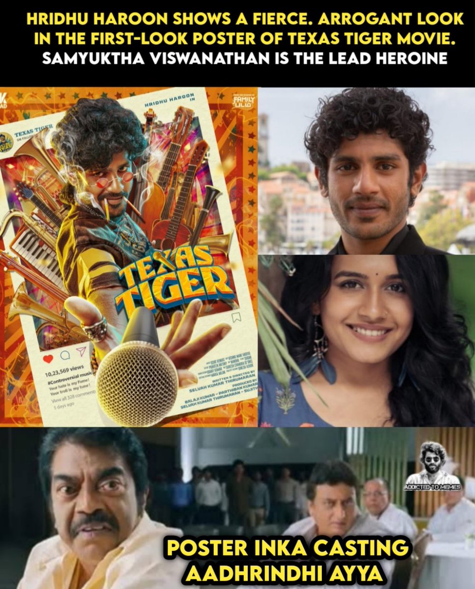 Addictedtomemez's tweet image. The mic. The attitude. The face of arrogance.
Texas Tiger – First Look Unleashed.
#TexasTiger
@hridhuharoon , actor known for -All We Imagine As Light, Dude, Mura, Thugs, Mumbaikar, Bad girl, crash course is the lead along with @samyukthavv 

Directed by @selvah_k_thiru 
Produced…