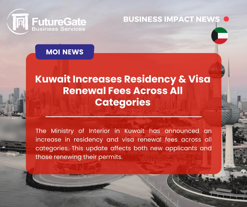 FutureGateGroup's tweet image. 🚨 New Kuwait Visa &amp;amp; Residency Fees ! 🚨

Kuwait Increases Residency &amp;amp; Visa Renewal Fees Across All Categories!.

For More Information Visit: 
fgbs.futuregategroup.com/kuwait-news/ne…

#FutureGate #Kuwait #Kuwaitcity #MOI
