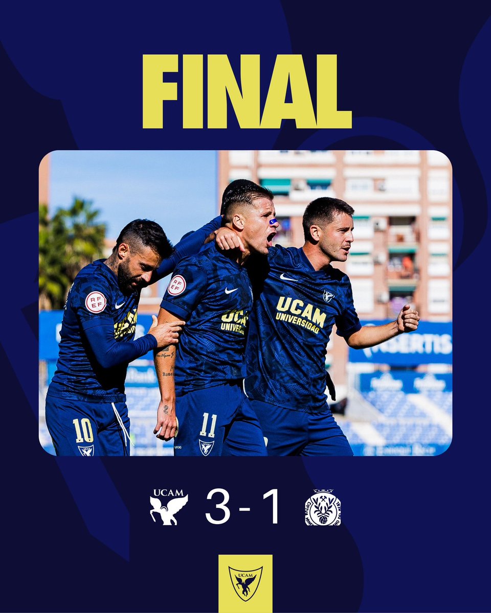 UCAMMurciaCF's tweet photo. ⌚️ 90’ |3️⃣1️⃣ ¡Final! 

Los tres puntos de este derbi regional se quedan en casa. 

🏟️ Estadio La Condomina. 

⭐️ Partido @LiberaTelecom 

#UCAMMurciaMinera | Jornada 12 https://t.co/ANoW6mZ5VS